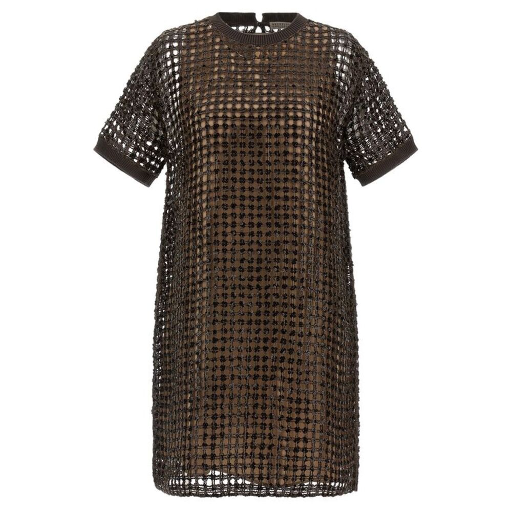 Brunello Cucinelli Brown Silk Short Women's Dress